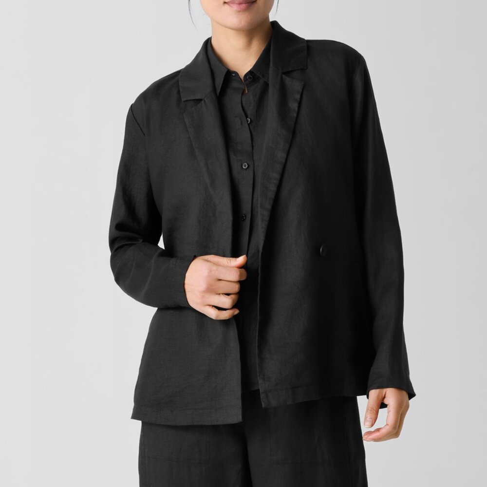 Eileen Fisher Organic Linen Double-Breasted Blazer  XS - Picture 2 of 8